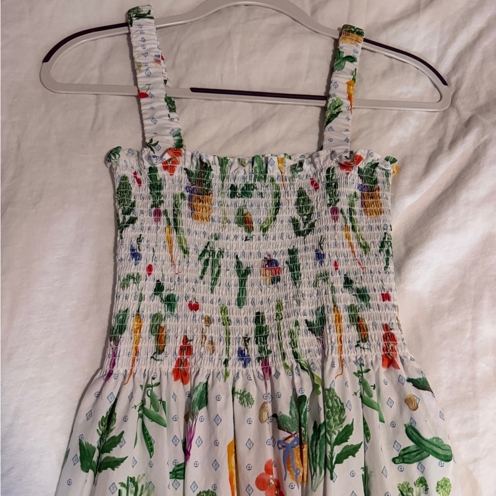 Hill House White Garden Print Smocked Midi Dress